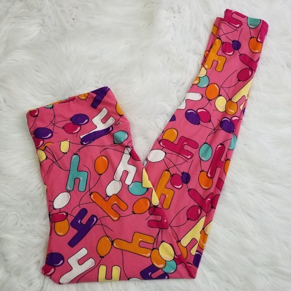 NWOT Lularoe TC Pink 4th Birthday Balloon Leggings